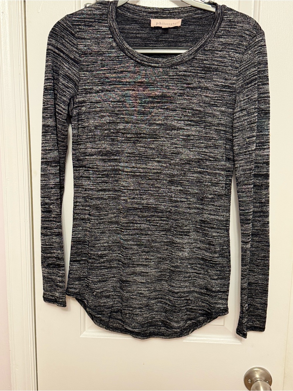 Philosophy Marled Black & Gray Long Sleeve Scoop Neck Tee Medium